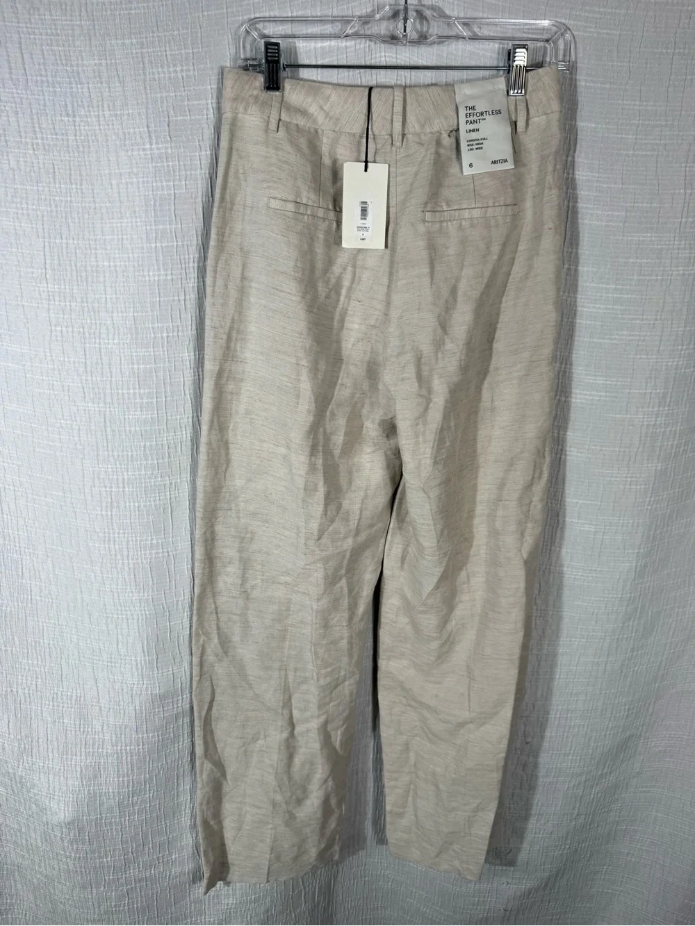 Aritzia Effortless Linen blend pant full length ecru pleated waist 6 nwt